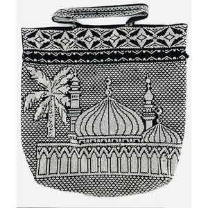 Vintage Taj Mahal India White Seed Beaded Black Clutch India Purse Clutch Light